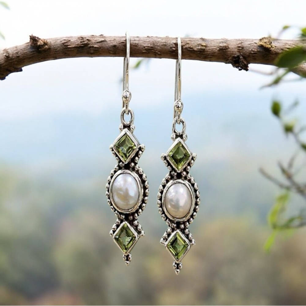 Vintage Irregular Geometric Drop Earrings Inlaid Pearls Gems Hook Earrings